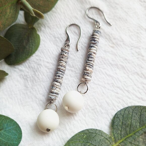 Long & Elegant Shell Earrings, Bridal Statement Shell Earrings, Coastal Boho - Picture 4 of 6